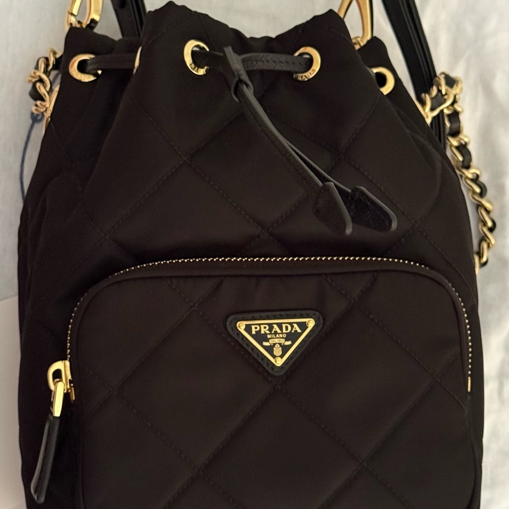 Prada Re Nylon Black Quilted Bucket Bag with Strap - Picture 9 of 13